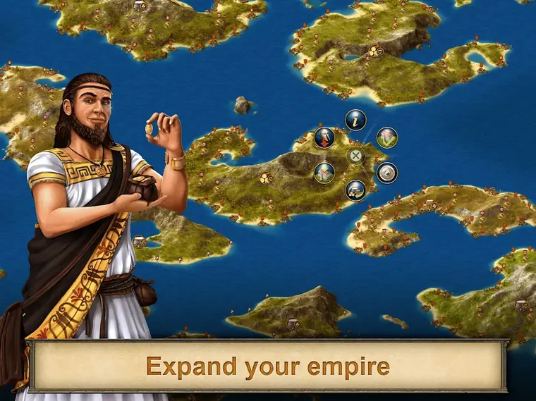 Grepolis: a patron god overlooking the Aegean island map while an empire expands